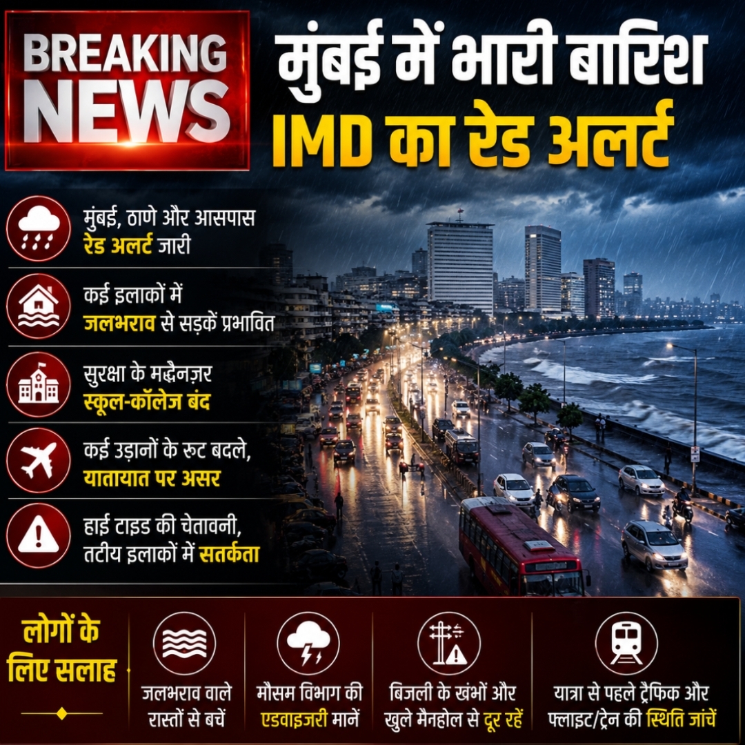 भारी बारिश से मुंबई बेहाल, स्कूल बंद, कई इलाकों में जलभराव