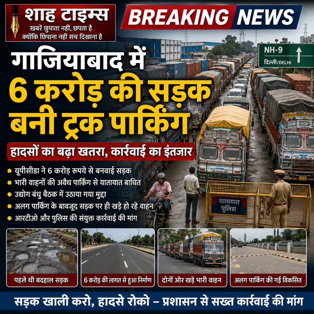 गाजियाबाद में 6 करोड़ की सड़क बनी ट्रक पार्किंग, कार्रवाई नहीं होने से बढ़ा हादसों का खतरा
