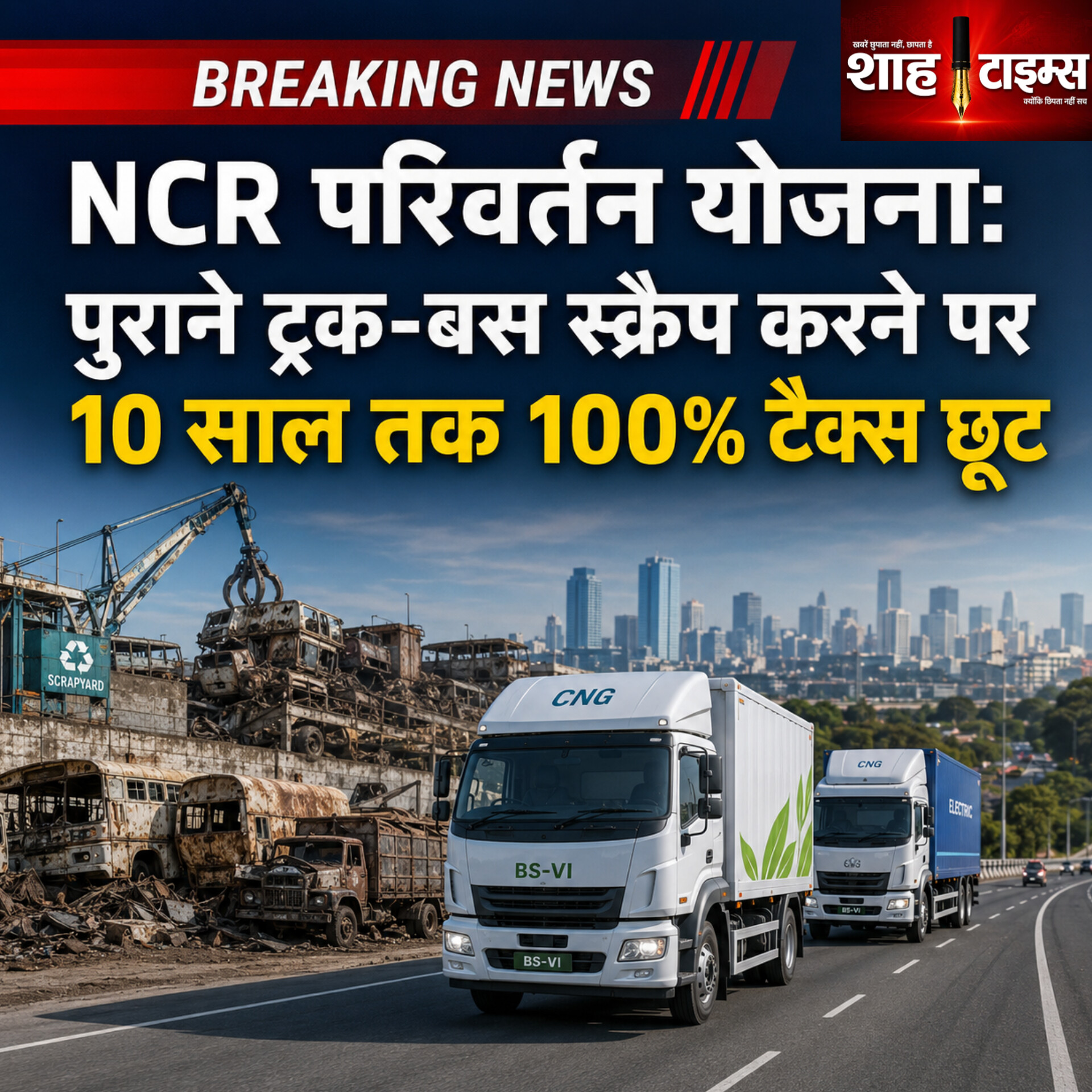 NCR परिवर्तन योजना: पुराने ट्रक-बस स्क्रैप करने पर 10 साल तक 100% टैक्स छूट