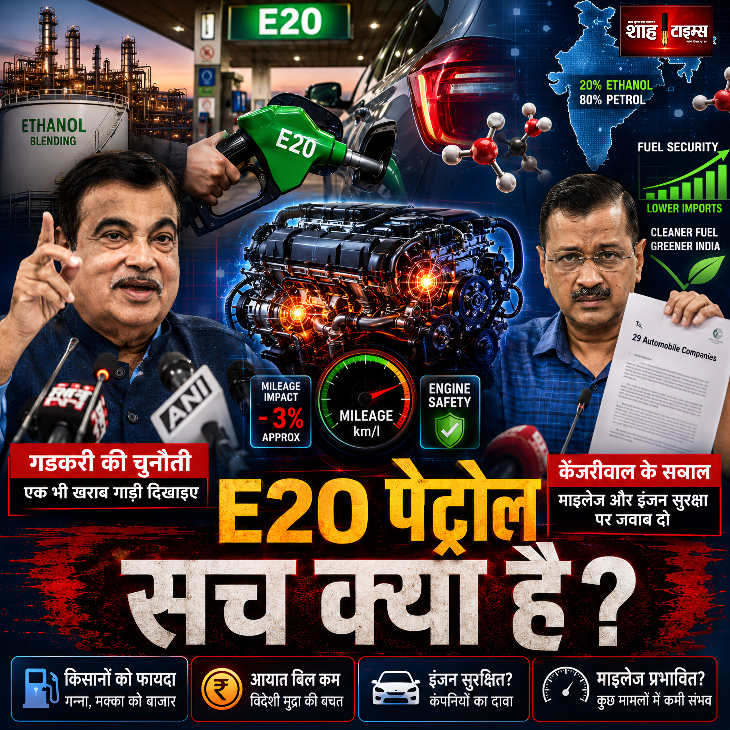 E20 पेट्रोल विवाद: गडकरी की खुली चुनौती, केजरीवाल ने 29 कंपनियों से मांगा जवाब