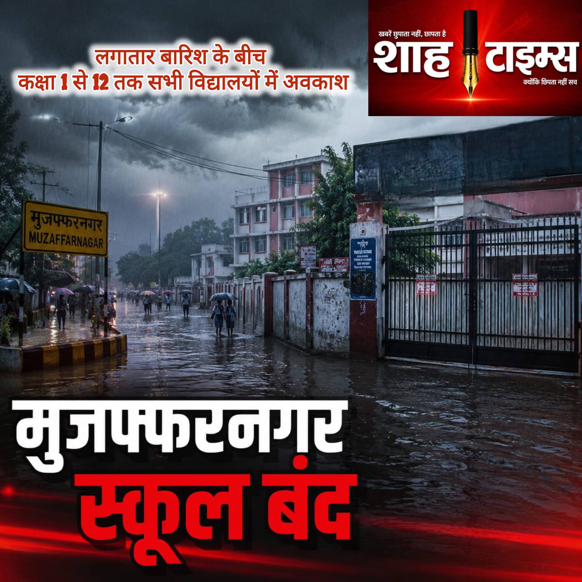 मुजफ्फरनगर स्कूल बंद: लगातार बारिश के बीच कक्षा 1 से 12 तक सभी विद्यालयों में अवकाश