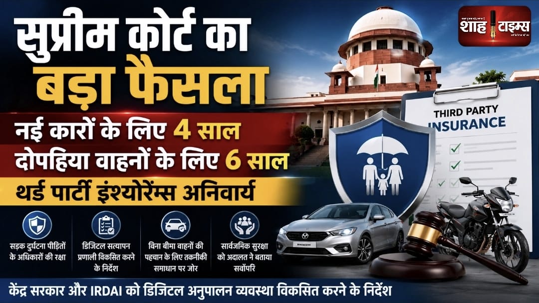 सुप्रीम कोर्ट का बड़ा फैसला: नई कारों के लिए 4 साल और दोपहिया के लिए 6 साल का थर्ड पार्टी इंश्योरेंस अनिवार्य