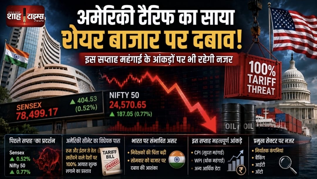 अमेरिकी टैरिफ की आहट से शेयर बाजार पर दबाव, महंगाई आंकड़ों पर भी नजर