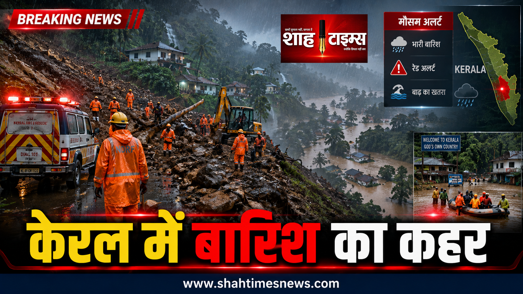 केरल में भारी बारिश से तबाही, 15 की मौत और 7 लापता