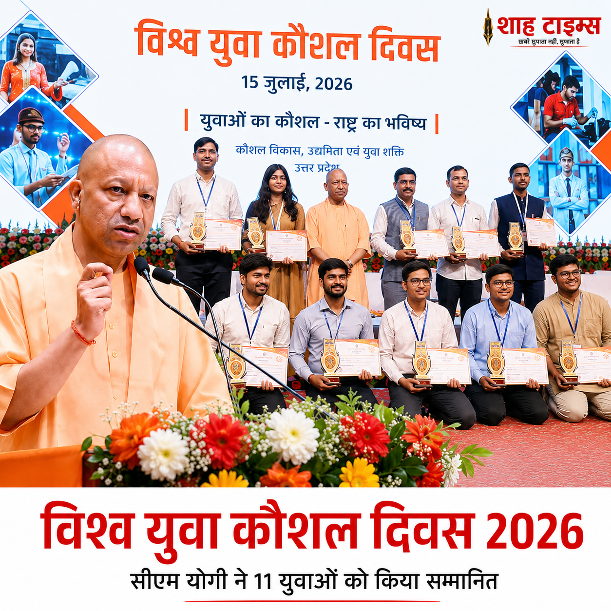 विश्व युवा कौशल दिवस 2026: सीएम योगी ने 11 युवाओं को सम्मानित किया