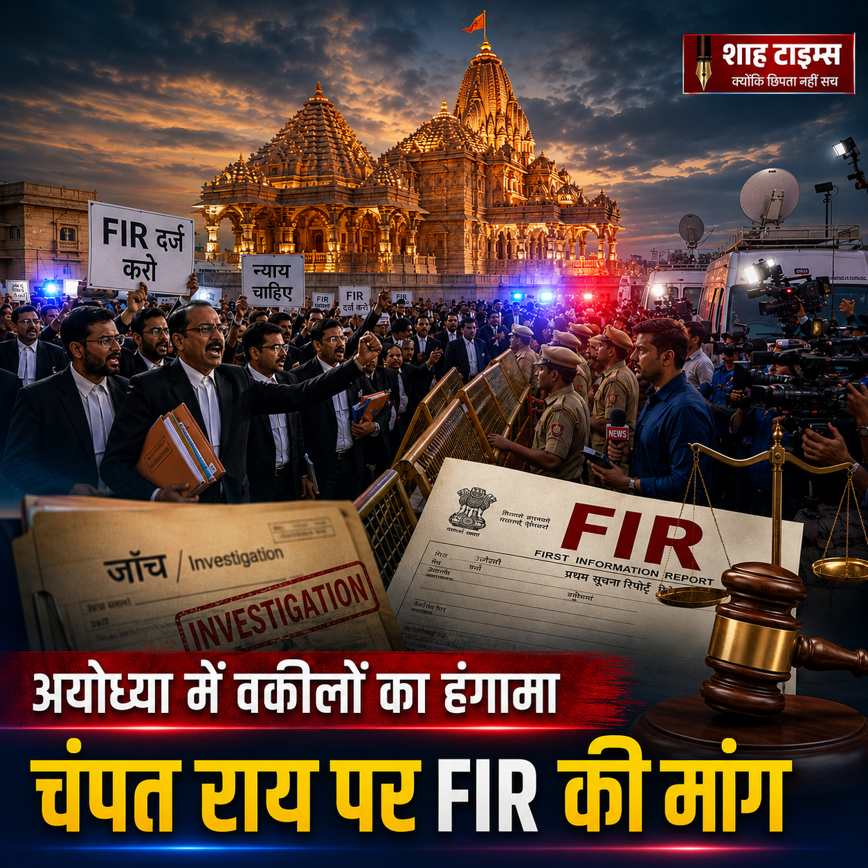 अयोध्या में वकीलों का प्रदर्शन, चंपत राय पर FIR की मांग तेज