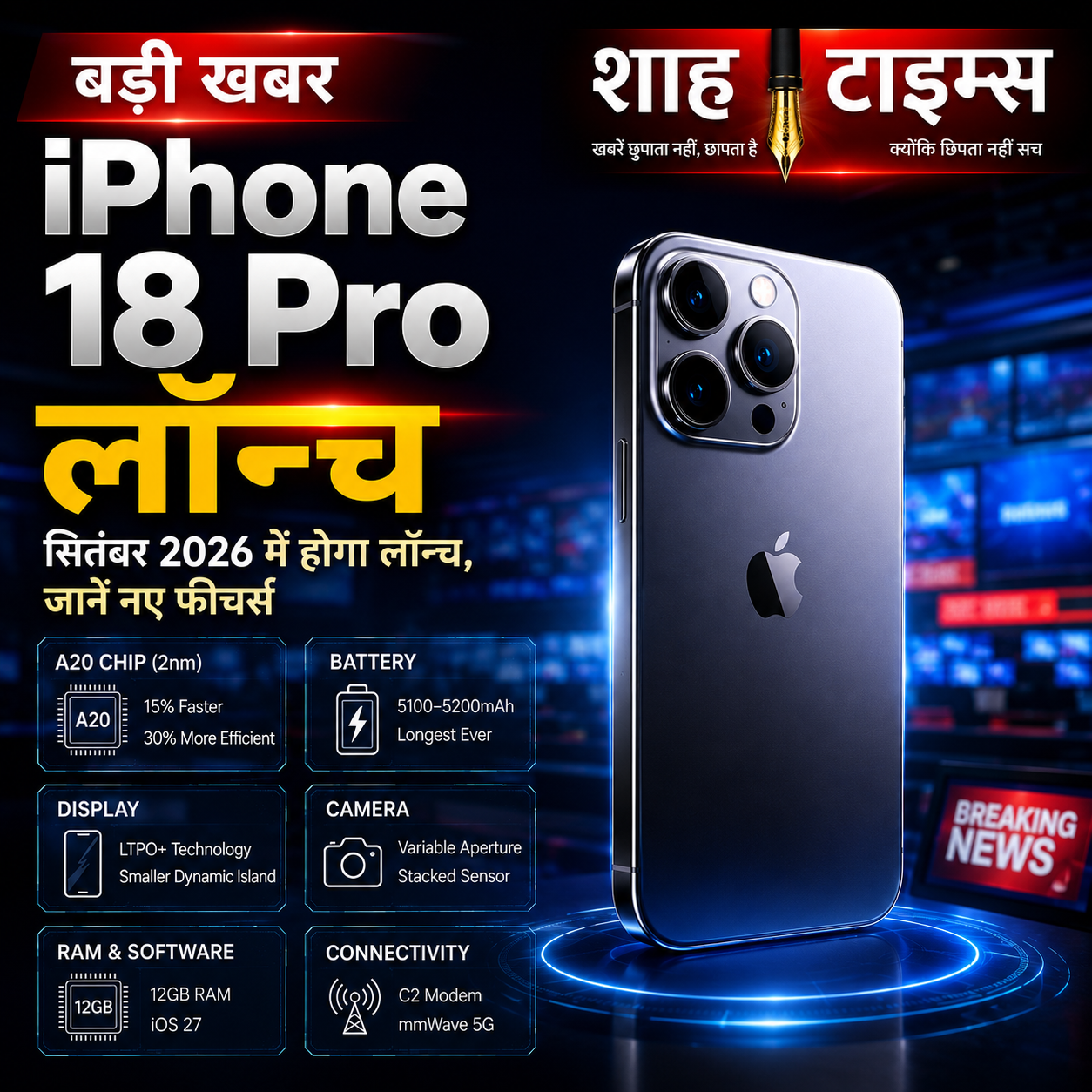 iPhone 18 Pro सीरीज़ सितंबर 2026 में लॉन्च, Apple बदलेगा रिलीज़ प्लान