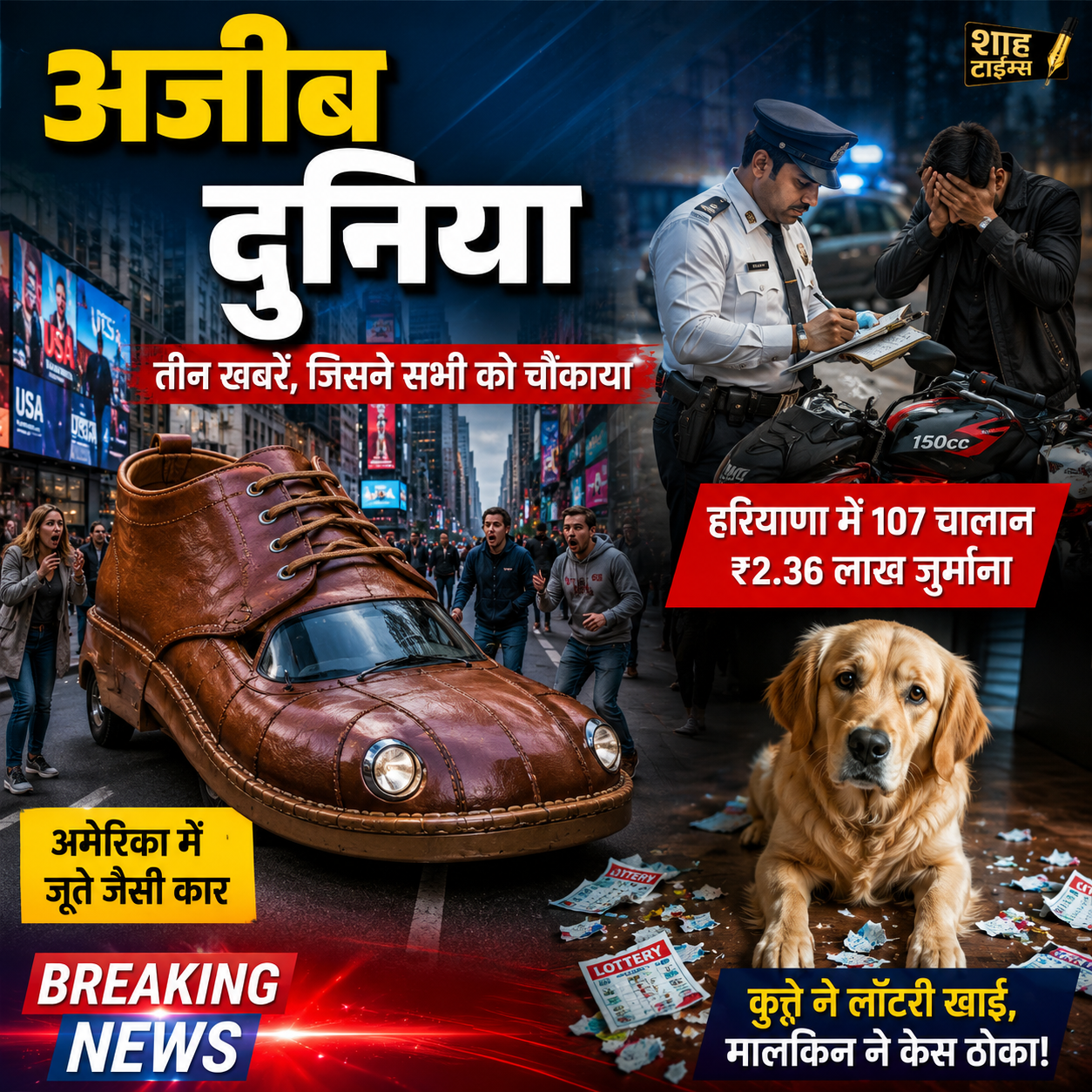 अजीब घटनाएं: जूते जैसी कार दिखी, ₹2.36 लाख चालान और कुत्ते ने लॉटरी खाई