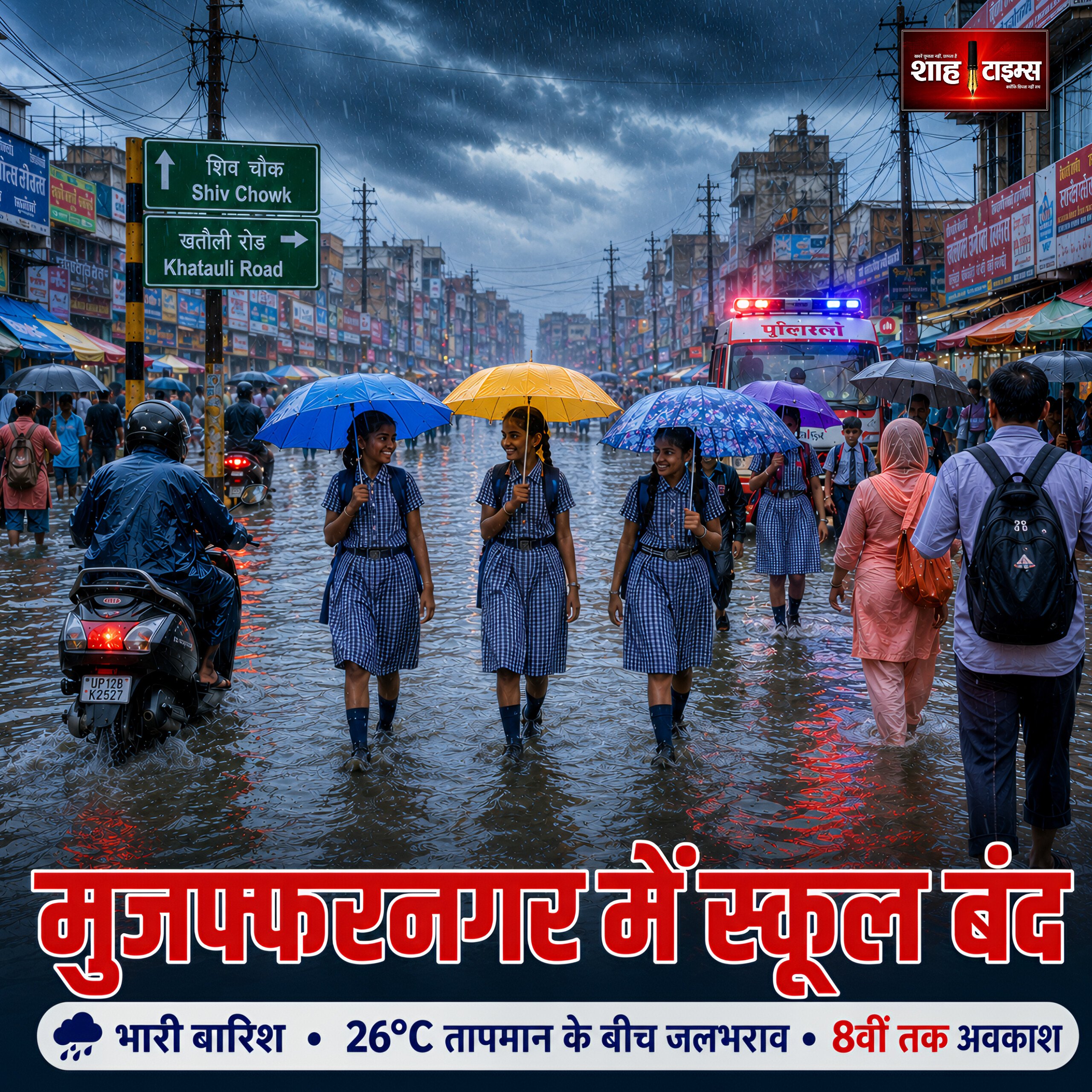 मुजफ्फरनगर भारी बारिश, 8वीं तक स्कूल बंद, 26°C तापमान के बीच जलभराव से जनजीवन प्रभावित 