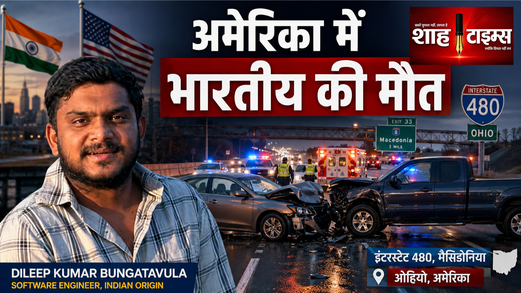 अमेरिका में भारतीय टेकie की सड़क हादसे में मौत, सामने से आए पिकअप ट्रक ने मारी टक्कर
