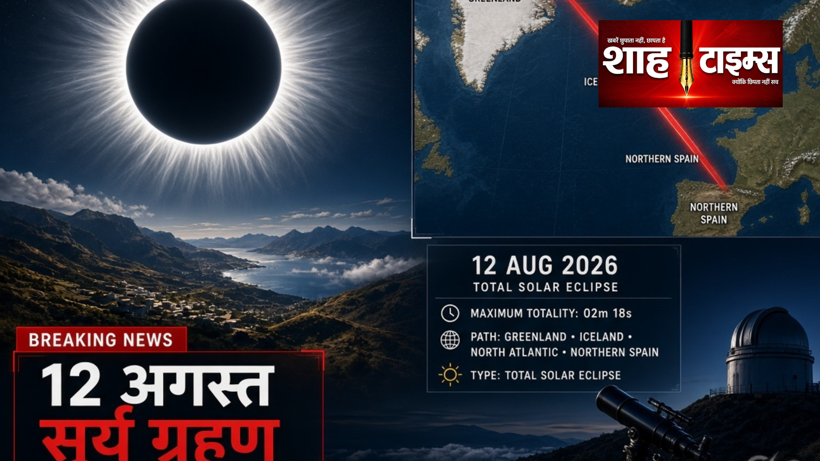 सूर्य ग्रहण 2026: 12 अगस्त को दिखेगा पूर्ण ग्रहण