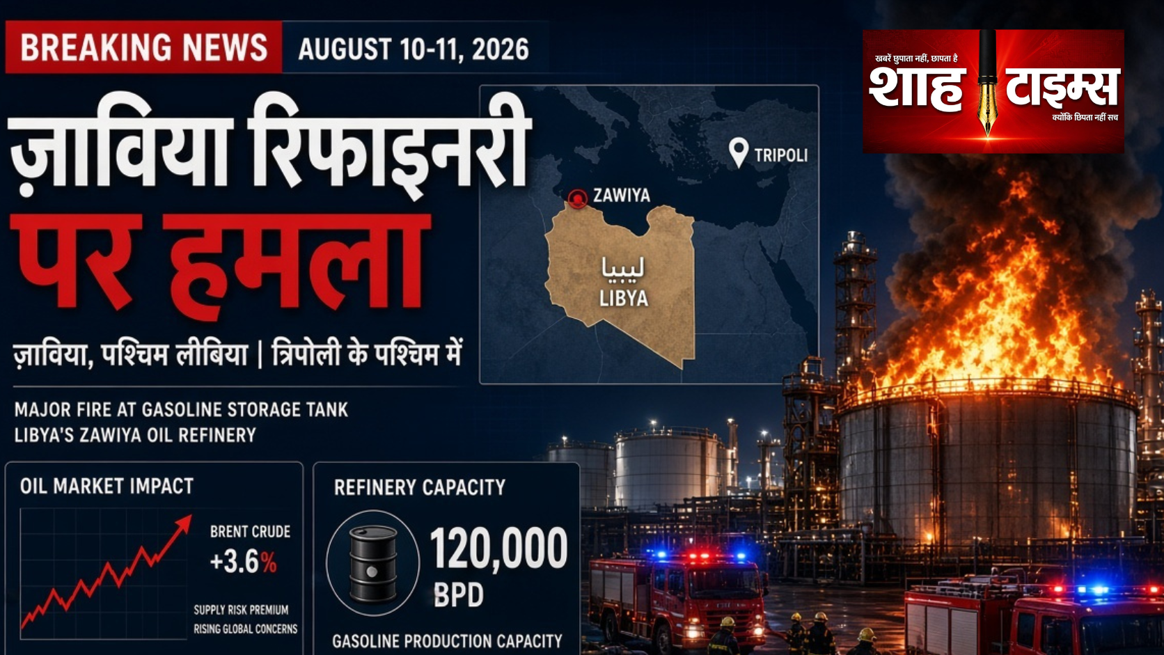 लीबिया की ज़ाविया रिफाइनरी पर ड्रोन हमला, भीषण आग