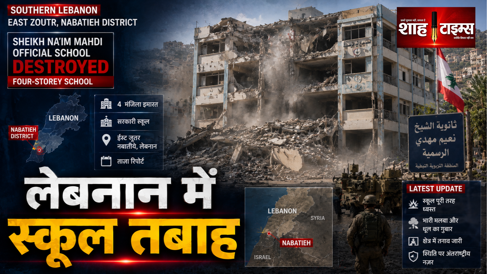 दक्षिणी लेबनान में इज़राइल ने चार मंजिला स्कूल ढहा दिया