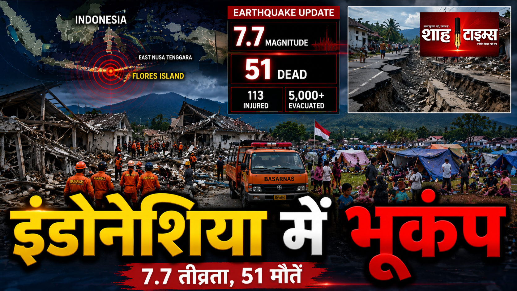इंडोनेशिया में 7.7 तीव्रता का भूकंप, 51 की मौत, 5 हजार विस्थापित