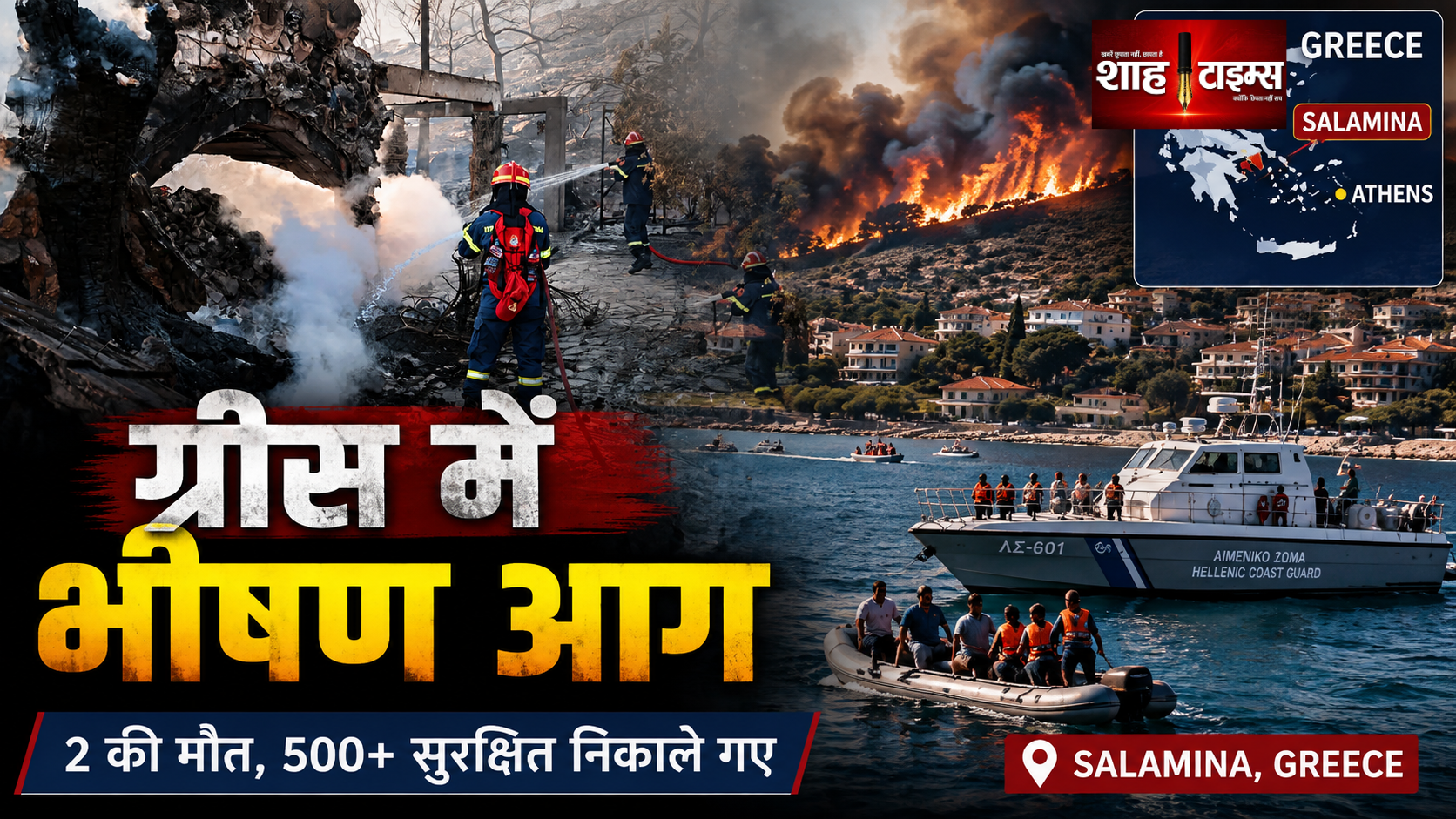 ग्रीस के सलामीना द्वीप पर दोहरी जंगल की आग, 2 की मौत और 500 से ज्यादा evacuate