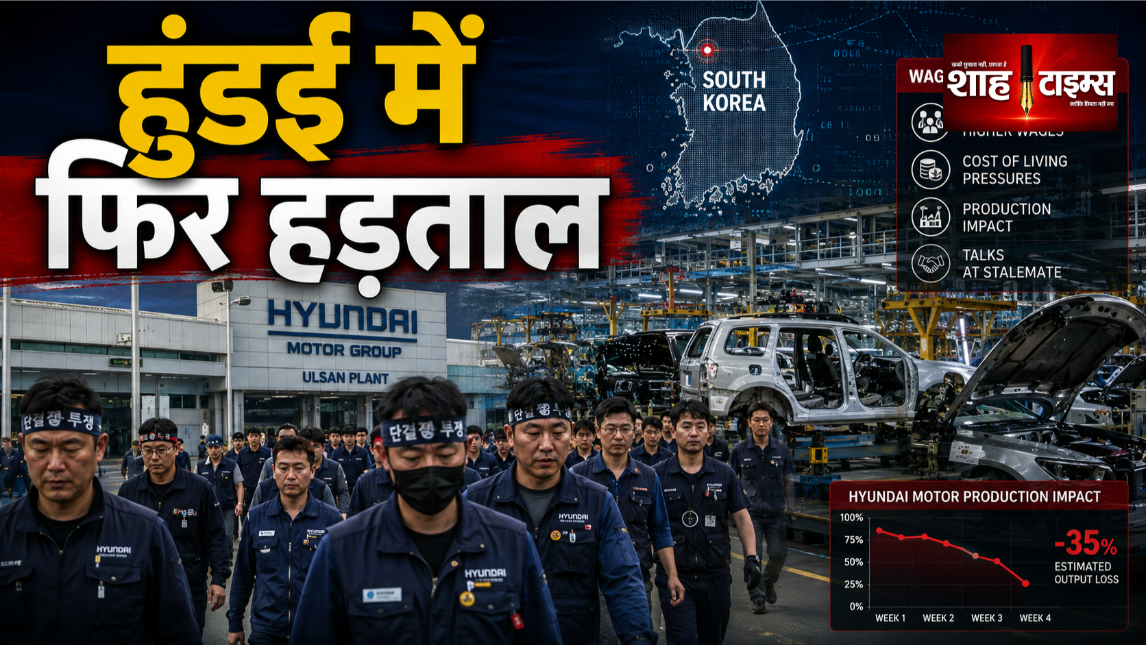 हुंडई मोटर के कर्मचारी फिर करेंगे आंशिक हड़ताल, वेतन विवाद गहराया