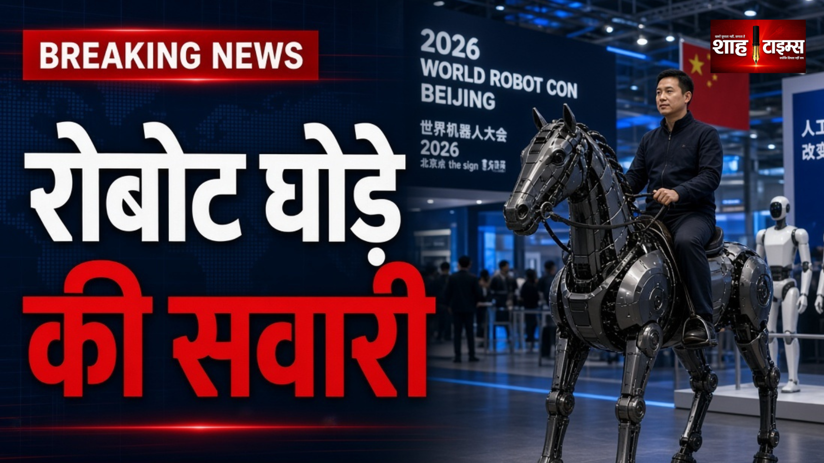 विश्व रोबोट सम्मेलन में दिखा रोबोटिक घोड़ा, इंसान ने की सवारी