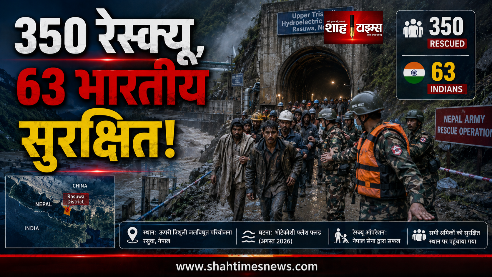 नेपाल में राहत की खबर, त्रिशूली हाइड्रोपावर साइट से 350 लोग सुरक्षित निकाले गए, 63 भारतीय शामिल