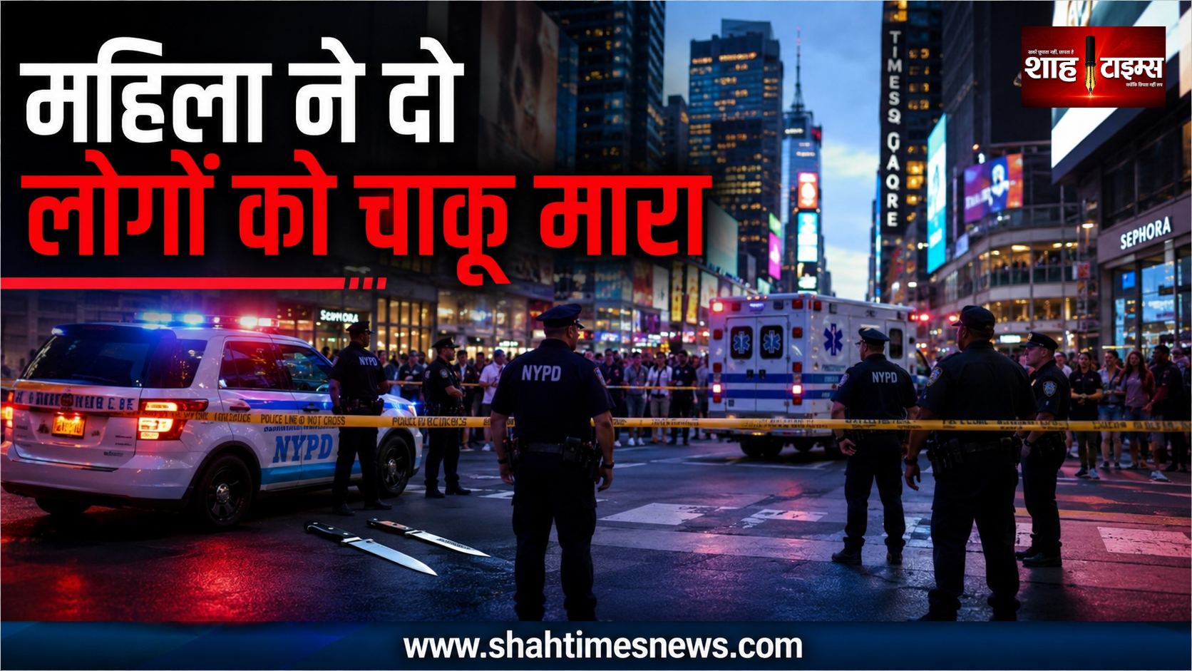 टाइम्स स्क्वायर में महिला ने दो लोगों को चाकू मारा, पुलिस ने गोली मारकर किया ढेर