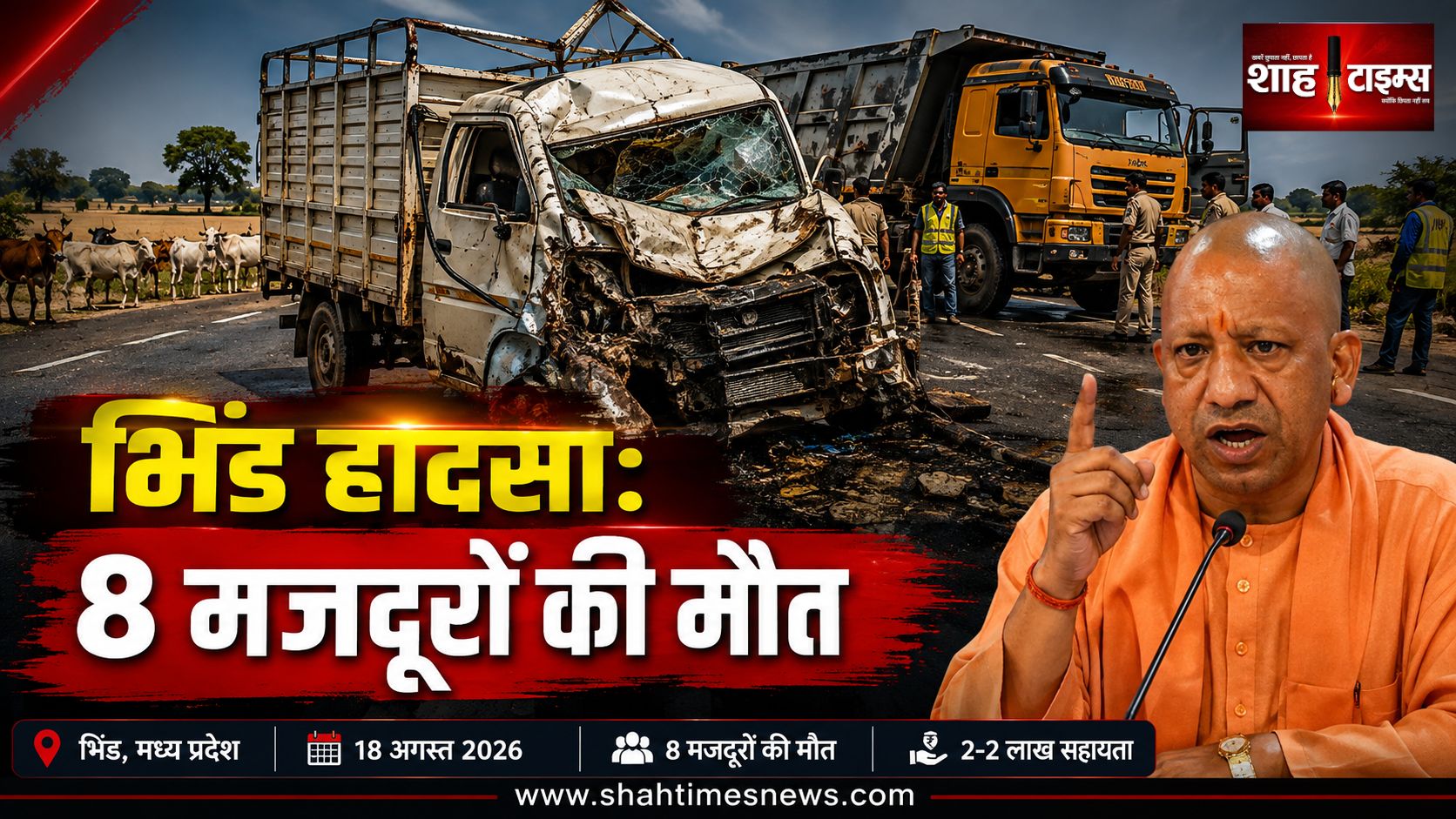 भिंड हादसे में 8 मजदूरों की मौत, सीएम योगी ने 2-2 लाख मदद का ऐलान