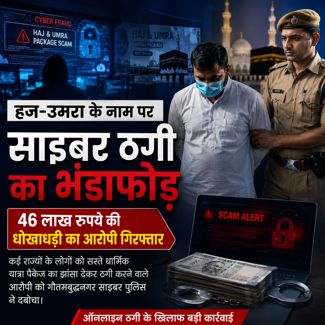 हज-उमरा के नाम पर साइबर ठगी का भंडाफोड़, 46 लाख रुपये की धोखाधड़ी का आरोपी गिरफ्तार