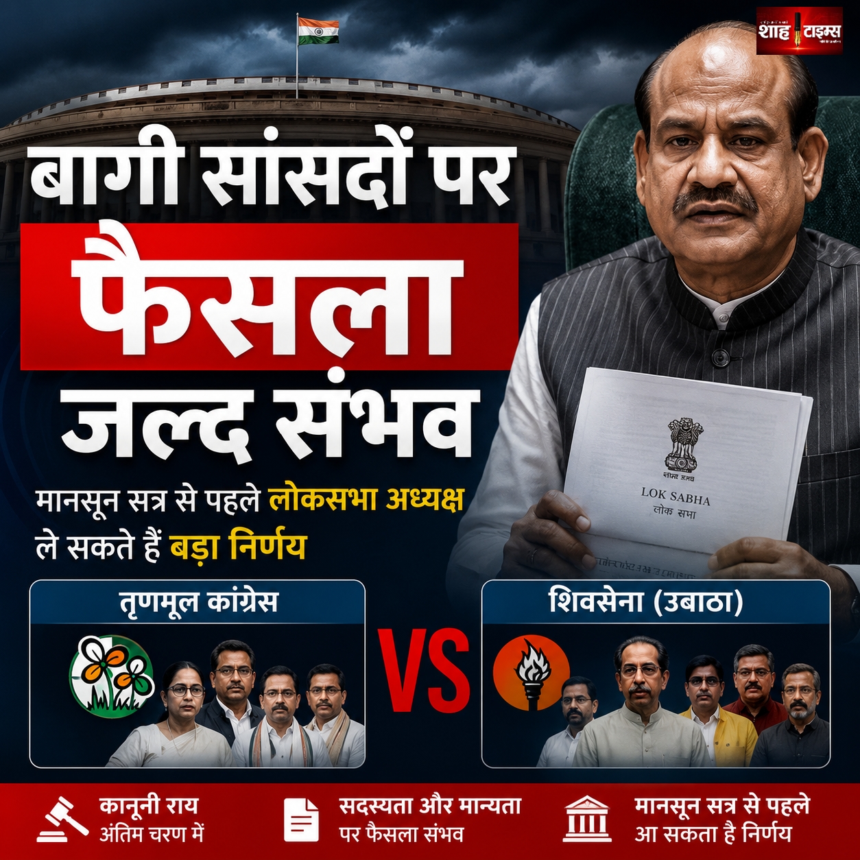 बागी सांसदों पर फैसला जल्द संभव, मानसून सत्र से पहले लोकसभा अध्यक्ष ले सकते हैं बड़ा निर्णय