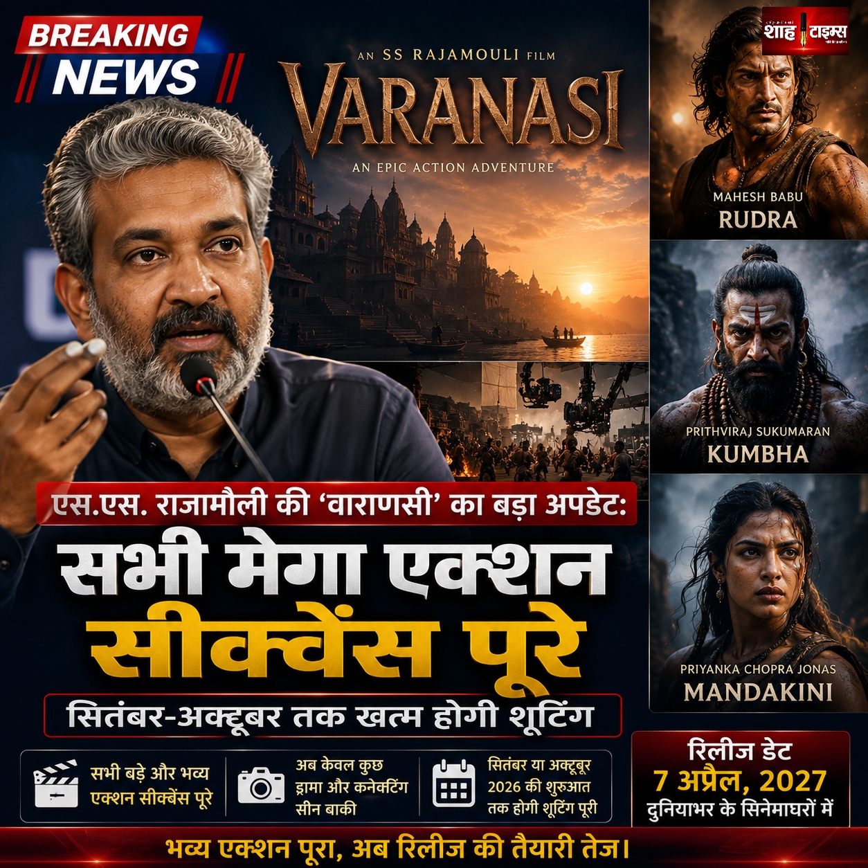 एस.एस. राजामौली की 'वाराणसी' का बड़ा अपडेट: सभी मेगा एक्शन सीक्वेंस पूरे, सितंबर-अक्टूबर तक खत्म होगी शूटिंग