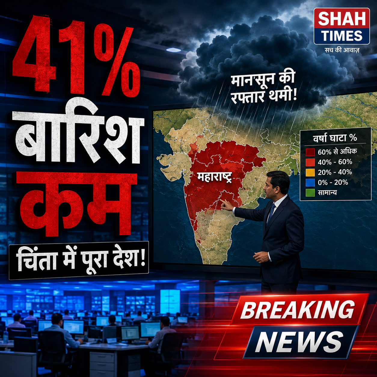 मानसून ट्रैकर: भारत में बारिश 41% कम, महाराष्ट्र में ठहराव