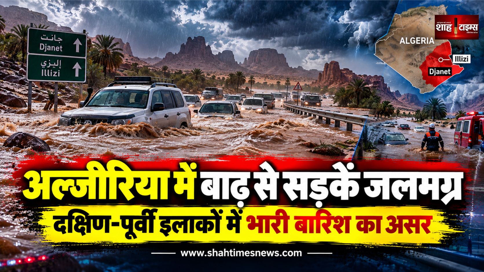 दक्षिण-पूर्वी अल्जीरिया में भारी बारिश से बाढ़, सड़कें जलमग्न