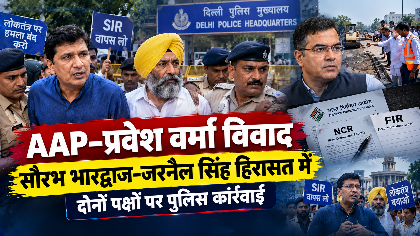 AAP–Parvesh Verma Protest: सौरभ भारद्वाज और जरनैल सिंह हिरासत में, दोनों पक्षों पर पुलिस कार्रवाई