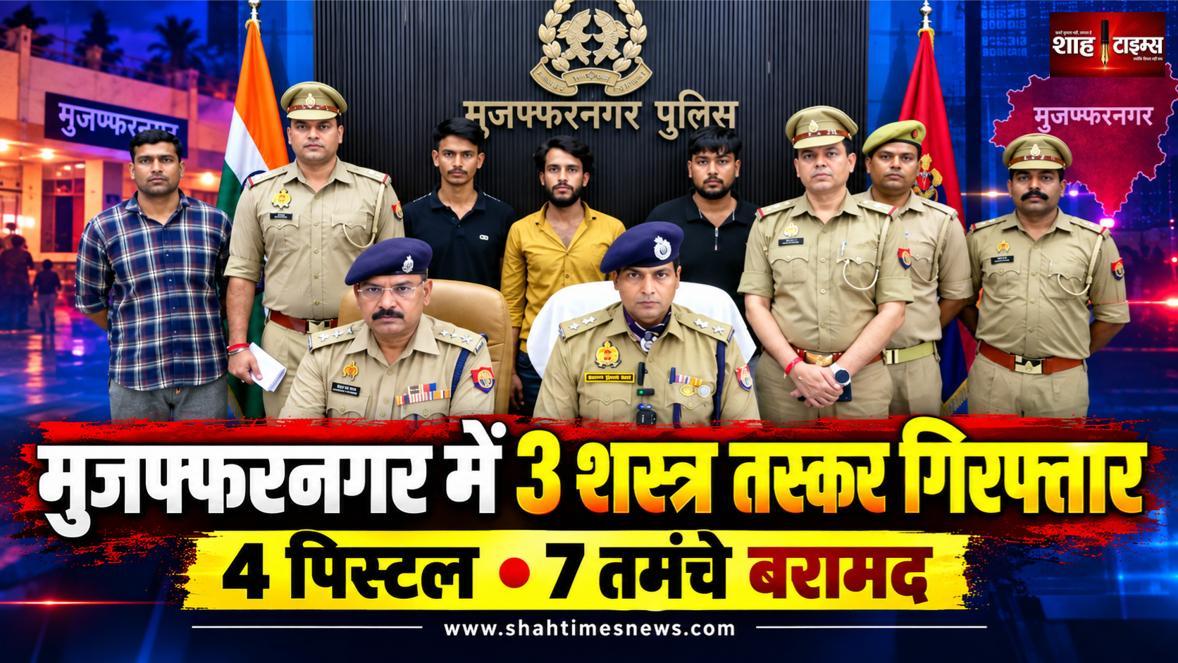 मुजफ्फरनगर में अवैध शस्त्र तस्करी का खुलासा, 3 आरोपी गिरफ्तार, पिस्टल-तमंचे बरामद