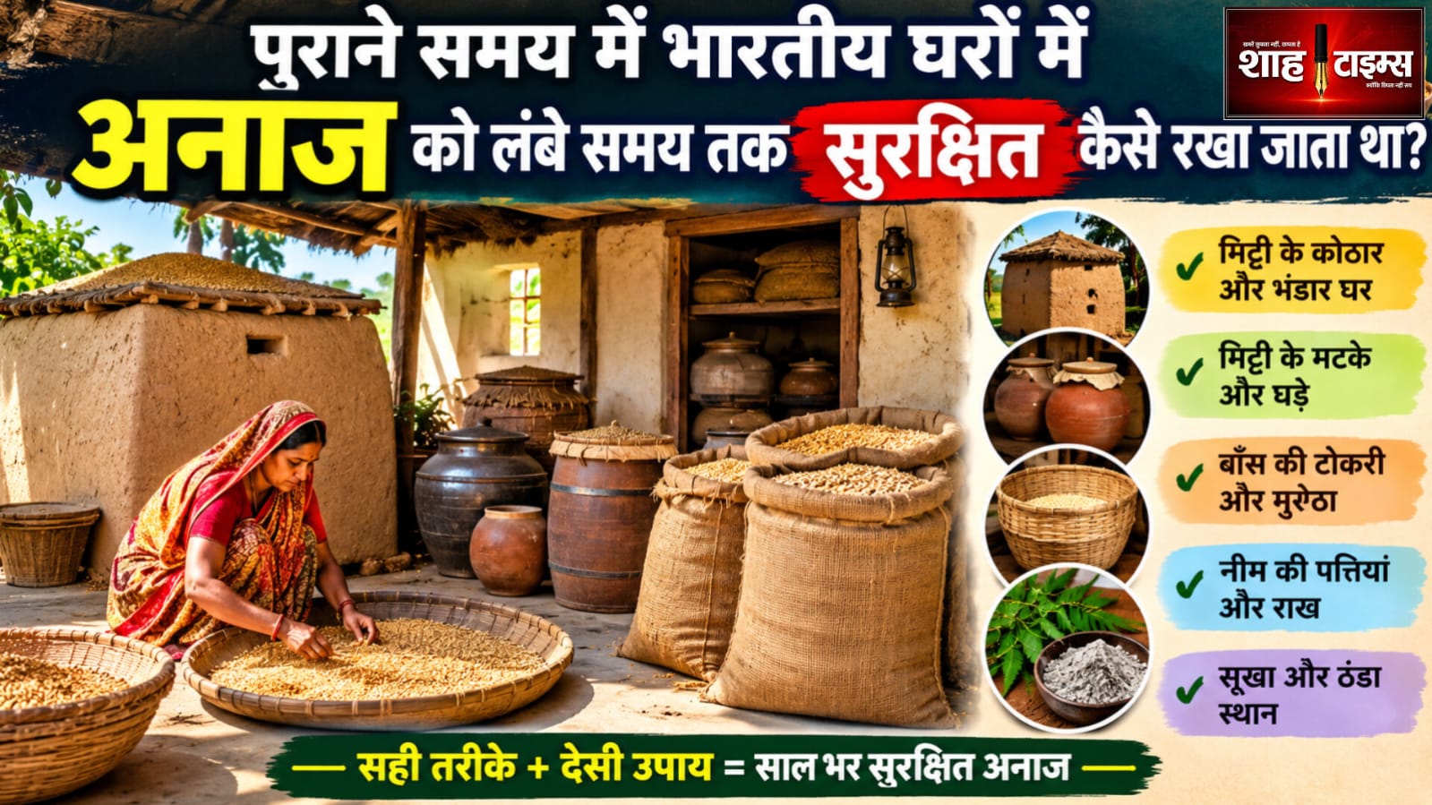पुराने समय में भारतीय घरों में अनाज को लंबे समय तक सुरक्षित कैसे रखा जाता था?
