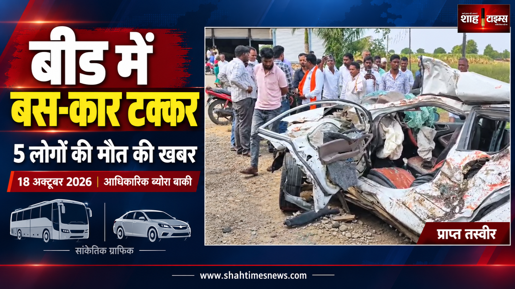 महाराष्ट्र: बीड के माजलगांव में बस-कार हादसा, 5 लोगों की मौत की सूचना