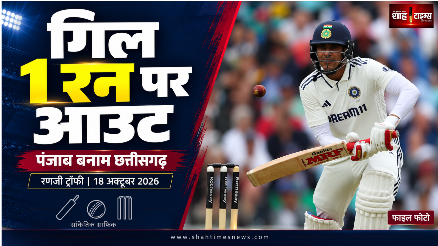 रणजी में शुभमन गिल 1 रन पर आउट, पंजाब के लिए छोटी रही पारी