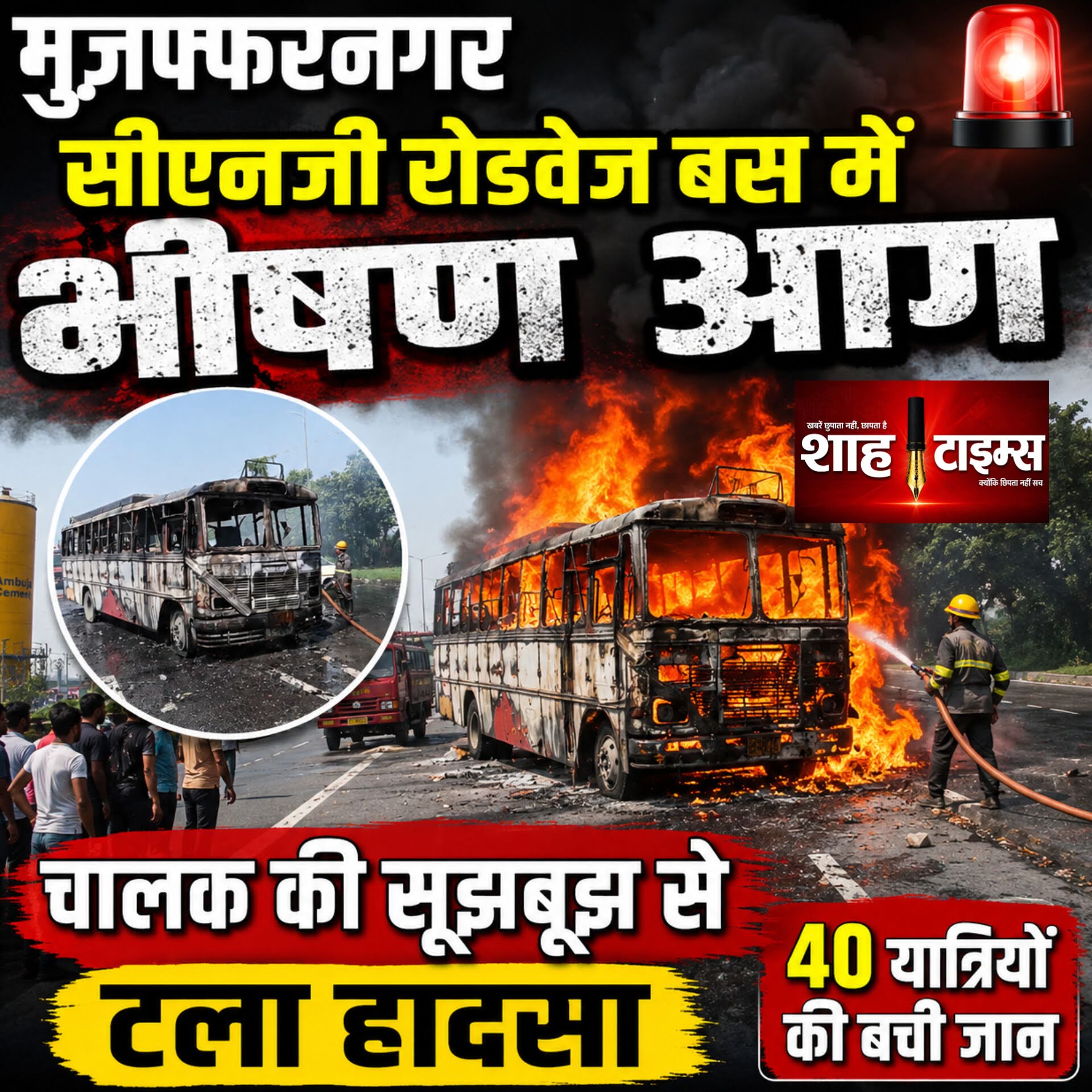 चलती सीएनजी रोडवेज बस में आग, 40 यात्रियों की बची जान